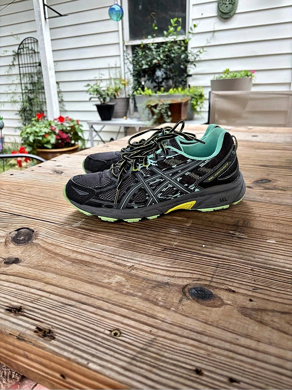 ASICS Gel-Venture 6 Women’s 10 D Black Aqua Green Trail Running Shoes T7G7N